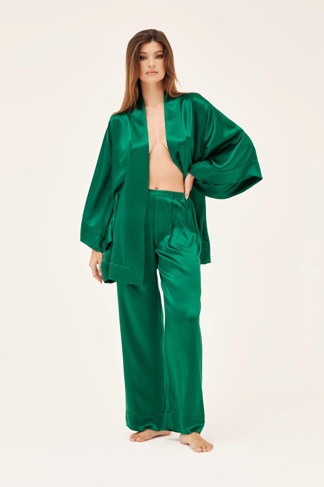 Solo Seta Emerald Trousers Kimono C1
